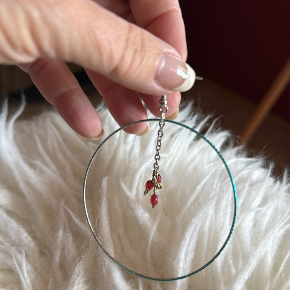 hand crafted distressed hoop dangle earrings - Picture 1 of 9